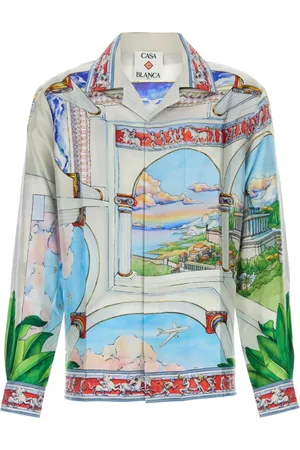 Casablanca Skjorte, Herre, Flerfarvet, L, Cuban Collar Langærmet Skjorte