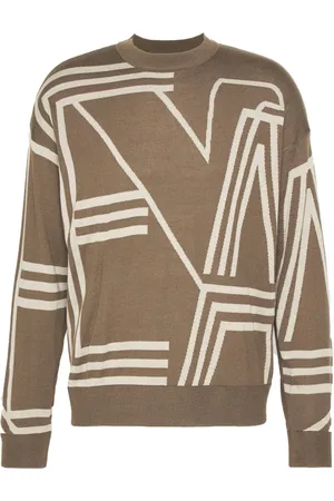 Emporio Armani Strik, Herre, Grøn, XL, Uld, Mønstret uldblandet rundhals sweater