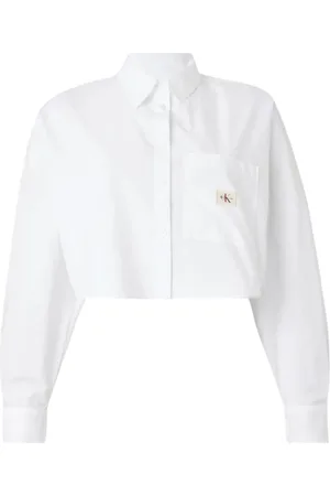 Calvin Klein Bluser & Skjorter, Dame, Hvid, L, Bomuld, Bomuldspoplin skjorte med lange ærmer