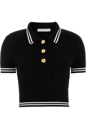 Alessandra Rich Top, Dame, Sort, S, Bomuld, Bomuldssammensat Strikket Polo