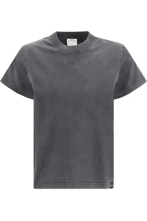 Courrèges Top, Dame, Grå, S, Bomuld, Ikonisk Logo Bomulds T-shirt Monokrom Mønster