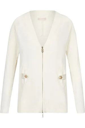 Liu Jo Strik, Dame, , XS, Hvid Cardigan med Lynlås og Lommer