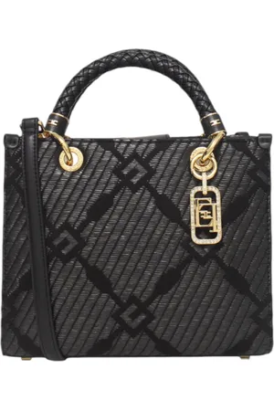 Elisabetta Franchi Taske, Dame, Sort, ONE SIZE, Læder, Faux læder håndtaske med gentaget frontlogo