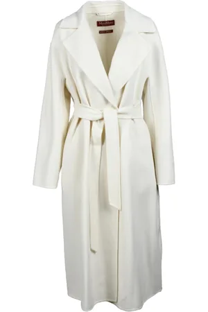 Max Mara Frakke, Dame, Hvid, L, Uld, Uld Silke Kashmir Bæltet Frakke