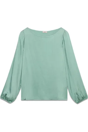 Oltre Bluser & Skjorter, Dame, Grøn, 4XL, Satin, Langærmet bluse i viskosesatin