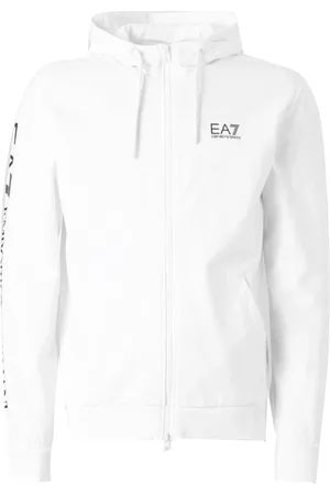 EA7 Sweathshirts & Hoodies, Herre, Hvid, L, Bomuld, Hvid Zip Hoodie til Mænd