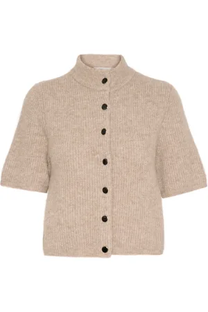 Gestuz Strik, Dame, , L, Uld, Kort Cardigan med Høj Hals og Knapper