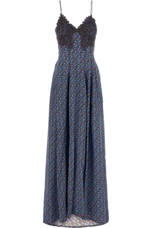 ERMANNO SCERVINO Kjole, Dame, Blå, XS, Lang Blomstret Kjole