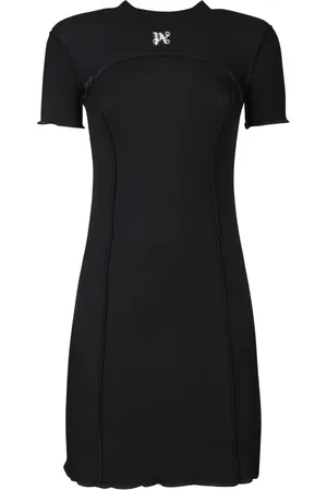 Palm Angels Kjole, Dame, Sort, XS, Polyester, Sort Kjole med Broderet Logo