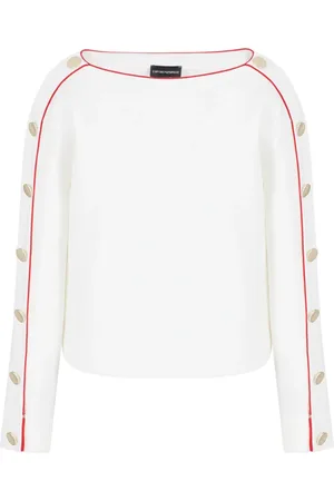 Emporio Armani Top, Dame, Hvid, M, Bomuld, Bomuld Langærmet Crewneck Top