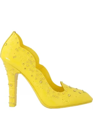 Dolce & Gabbana Sko, Dame, Gul, 37 1/2 EU, Læder, Gul krystaludsmykkede PVC-pumps