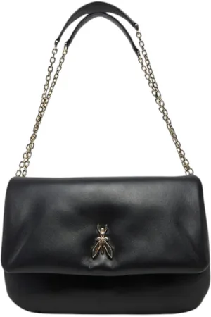 Patrizia Pepe Taske, Dame, Sort, ONE SIZE, Uld, Læder skuldertaske med frontlogo