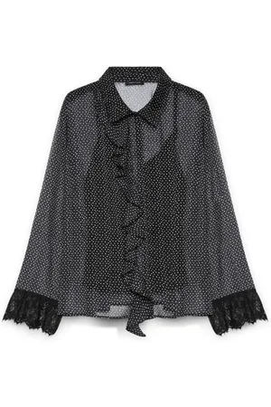 Fiorella rubino Bluser & Skjorter, Dame, Sort, XL, Polyester, Skjorte med prikket mønster og flæser