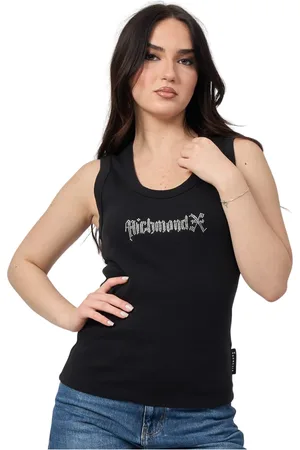 John Richmond Top, Dame, Sort, XL, Bomuld, Sort Strass Logo Tank Top