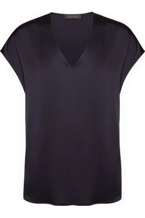 Elena Miro Bluser & Skjorter, Dame, Blå, 3XL, Satin, Satinbluse med V-udskæring