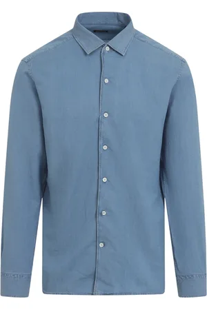 Ermenegildo Zegna Skjorte, Herre, Blå, XL, Bomuld, Blå Casual Skjorte Bomuld-Linned Blanding