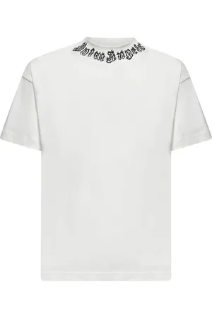 Palm Angels Top, Herre, Hvid, M, Bomuld, Gothic Flame Logo Hvid Bomulds T-shirt