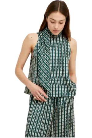 FORTE FORTE Top, Dame, Grøn, L, Satin, Skov Kæde Print Ærmeløs Top