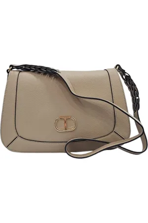 Twin-Set Taske, Dame, Brun, ONE SIZE, Uld, Beige Skuldertaske med Metal Logo