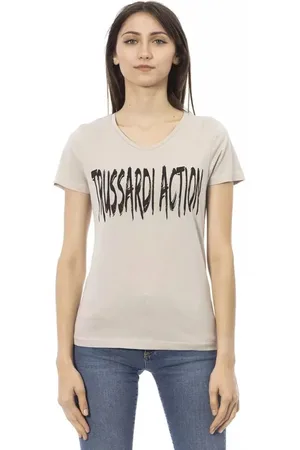 Trussardi Top, Dame, , L, Bomuld, Elegant V-hals T-shirt med Frontprint