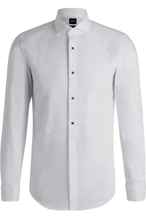 HUGO BOSS Skjorte, Herre, Hvid, 3XL, Bomuld, Essentiel Smoking Skjorte med Studs