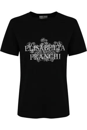 Elisabetta Franchi Top, Dame, Sort, S, Bomuld, Sort Botanisk Print T-shirt