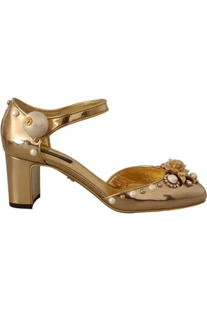 Dolce & Gabbana Sko, Dame, Gul, 37 EU, Uld, Guld Læder Blokhæle med Krystaller