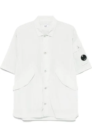 C.P. Company Skjorte, Herre, Hvid, XL, Grå Overshirt med Linse Detalje