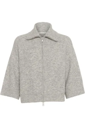 Gestuz Strik, Dame, Grå, M, Uld, Lysegrå Melange Cardigan med ¾ Ærmer