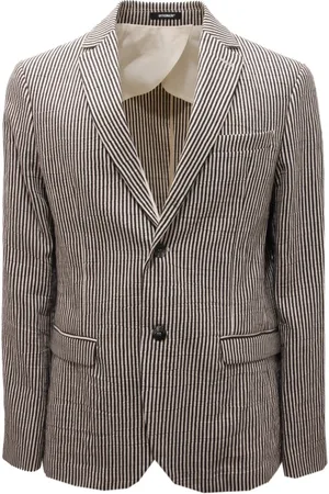 OFFICINA 36 Jakke, Herre, Sort, L, Linned, Linned Blazer Hvid Beige