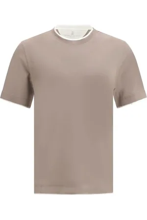 Brunello Cucinelli Top, Herre, Lyserød, S, Bomuld, Monokrom Mønster Bomulds T-shirt