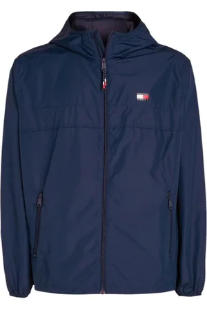 Tommy Hilfiger Jakke, Herre, Blå, S, Polyester, Polyester jakke med logo og hætte