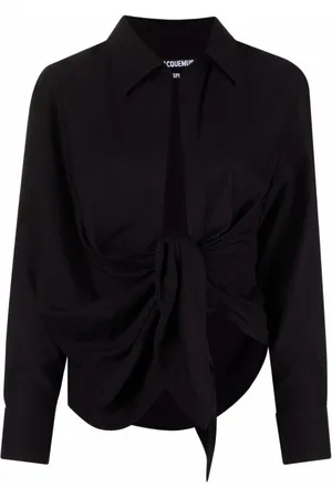 Jacquemus Bluser & Skjorter, Dame, Sort, S, Sort Draperet Knude Detaljeret Skjorte