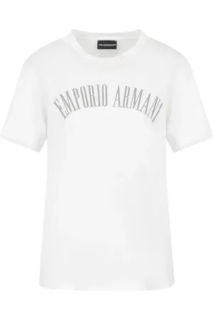 Emporio Armani Top, Dame, Hvid, M, Bomuld, Bomuld T-shirt med Front Logo