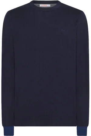 sun68 Strik, Herre, Blå, S, Uld, Uldblanding Pullover med Logo