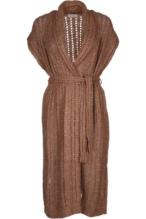 Brunello Cucinelli Kjole, Dame, Brun, S, Uld, Stilfuldt Strik Cardigan