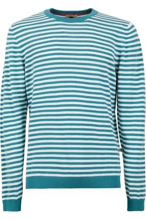 Gallo Strik, Herre, Flerfarvet, L, Bomuld, Herre lysblå crew-neck bomuldspullover med tofarvet strikmønster