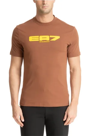 EA7 Top, Herre, Brun, M, Bomuld, Mønstret Logo T-shirt