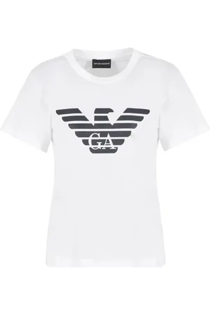Emporio Armani Top, Dame, Hvid, S, Bomuld, Bomuld T-shirt med Frontlogo