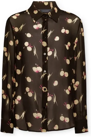 Elena Miro Bluser & Skjorter, Dame, Sort, L, Satin, Skjortebluse i trykt Georgette