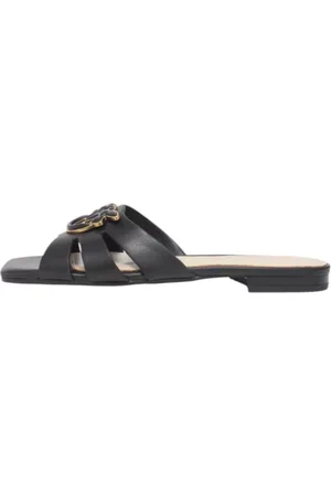 Pinko Sko, Dame, Sort, 39 EU, Læder, Læder Slide Sandal med Frontlogo