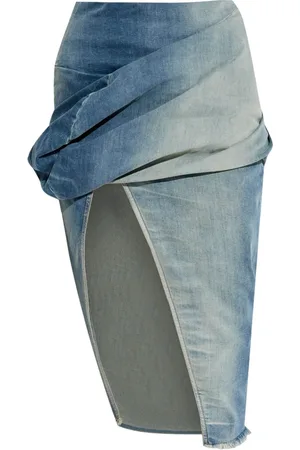 Rick Owens Nederdel, Dame, Blå, S, Denim, Blå Denim Nederdel med Sideslidse