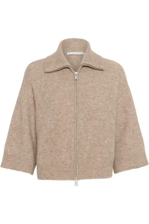 Gestuz Strik, Dame, , L, Uld, Varm Sand Melange Cardigan med ¾ Ærmer