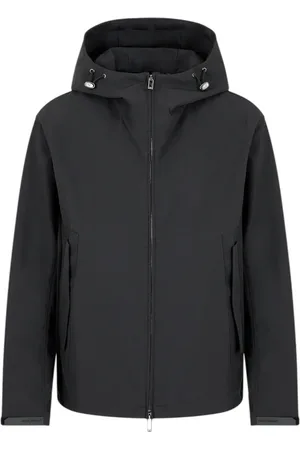 Emporio Armani Jakke, Herre, Sort, XL, Nylon, Nylon hættetrøje jakke med logo