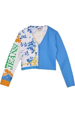 Moschino Strik, Dame, Flerfarvet, S, Foulard Printet Kort Cardigan