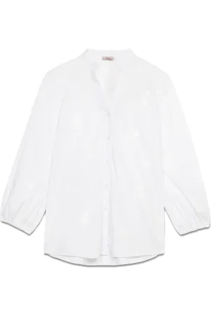 Oltre Bluser & Skjorter, Dame, Hvid, XL, Bomuld, Poplin skjorte med blomsterbroderi