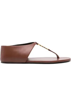 Saint Laurent Sko, Dame, Brun, 39 EU, Logo Plaque Sandaler Kvinder Italien