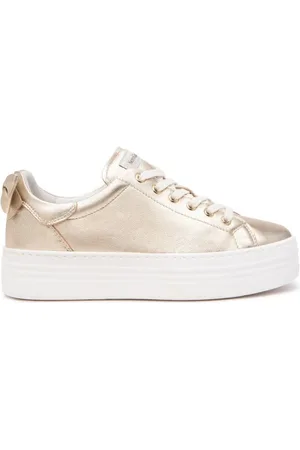 Nero Giardini Sko, Dame, Gul, 38 EU, Uld, Lamineret læder sneakers med gulddetaljer
