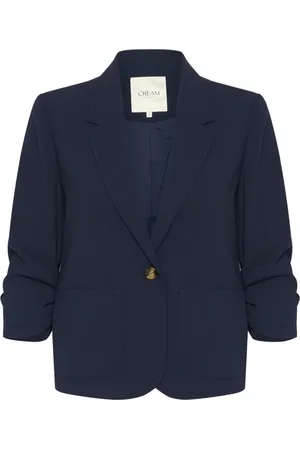 Cream Jakke, Dame, Blå, L, Uld, Marineblazer med ¾ ærmer og V-udskæring