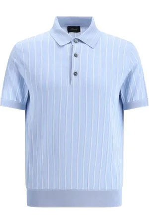 BRIONI Top, Herre, Blå, S, Bomuld, Stribet Strikket Polo Skjorte
